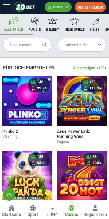 20bet casino spieleauswahl