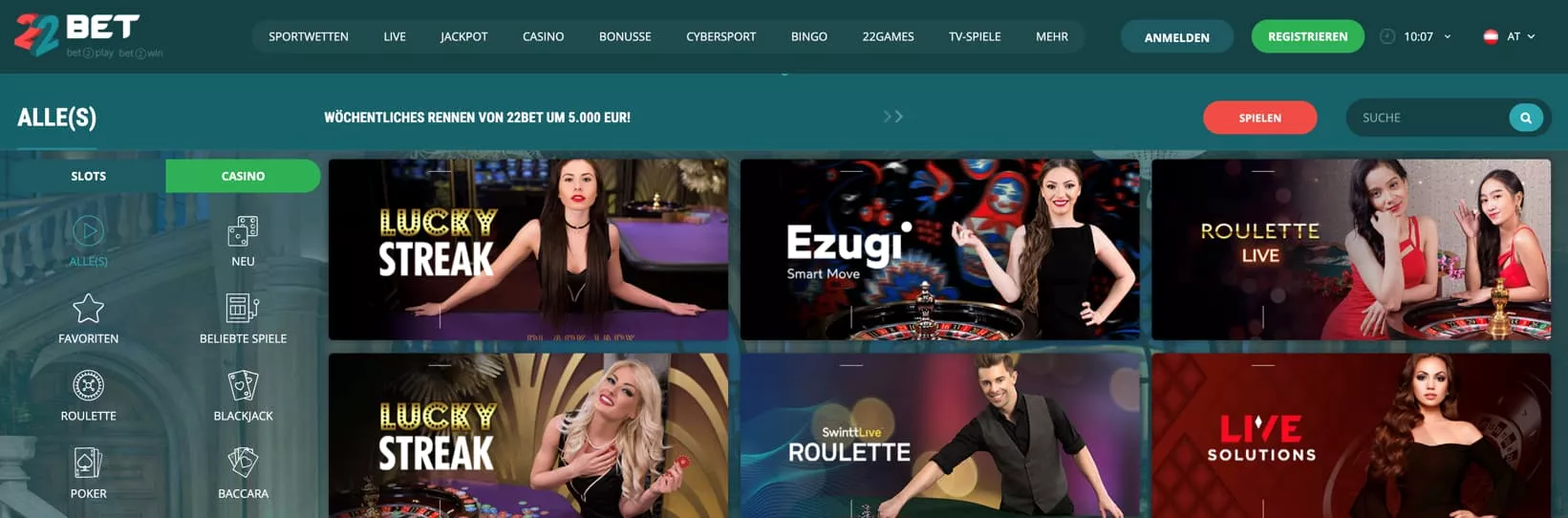 22Bet Casino Spiele