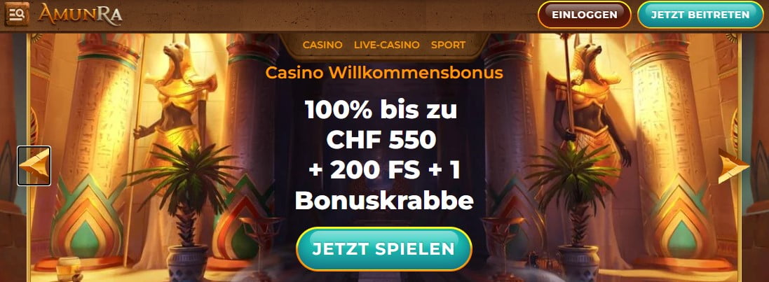 AmunRa Casino Test März 2025: CHF 550 Bonus + 200 FS