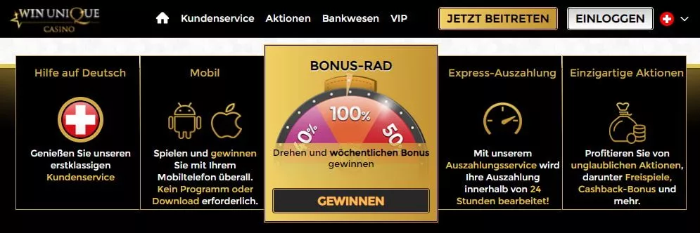 Win Unique Casino Bonus und Mobile Features 