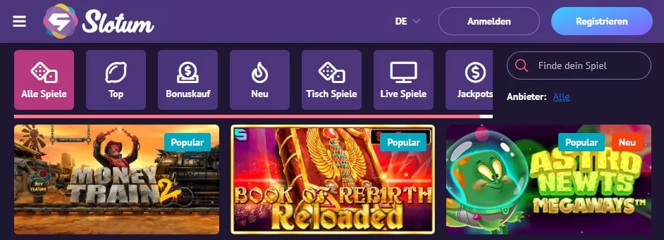 Slotum Casino Spiele und Slots