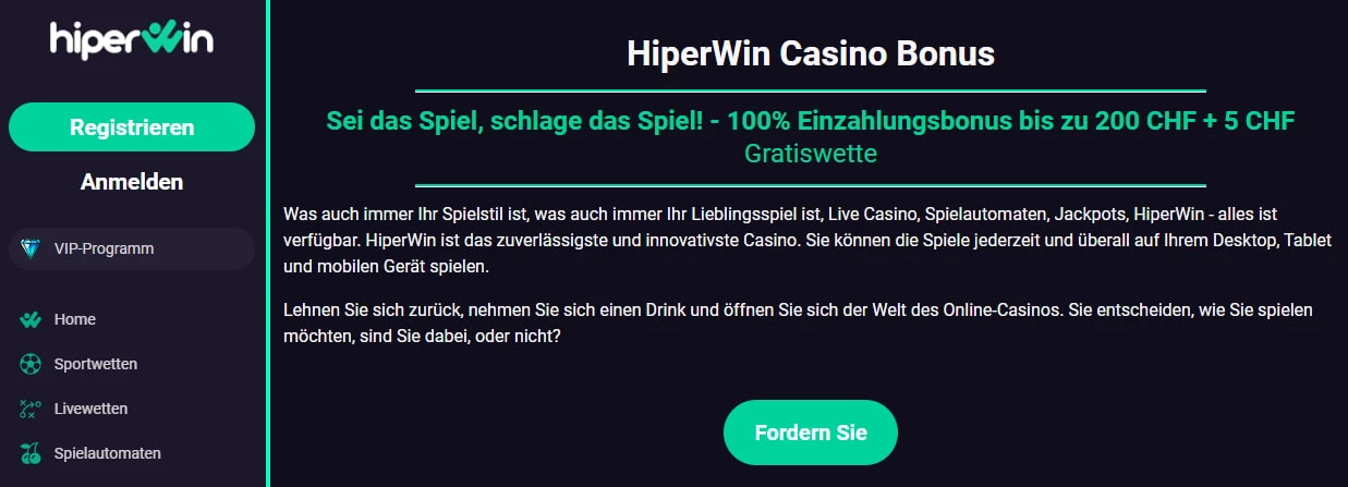 Hiperwin Casino Bonus und Gratiswette