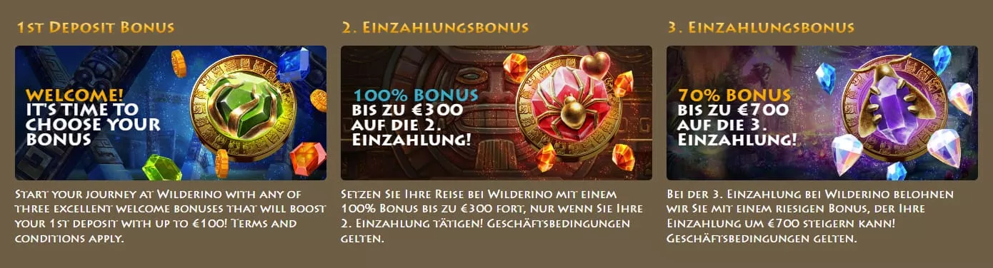 Wilderino Casino Bonus für Neukunden