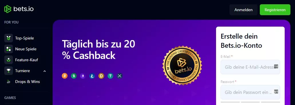 Bets.io Casino Bonus Cashback 20 %