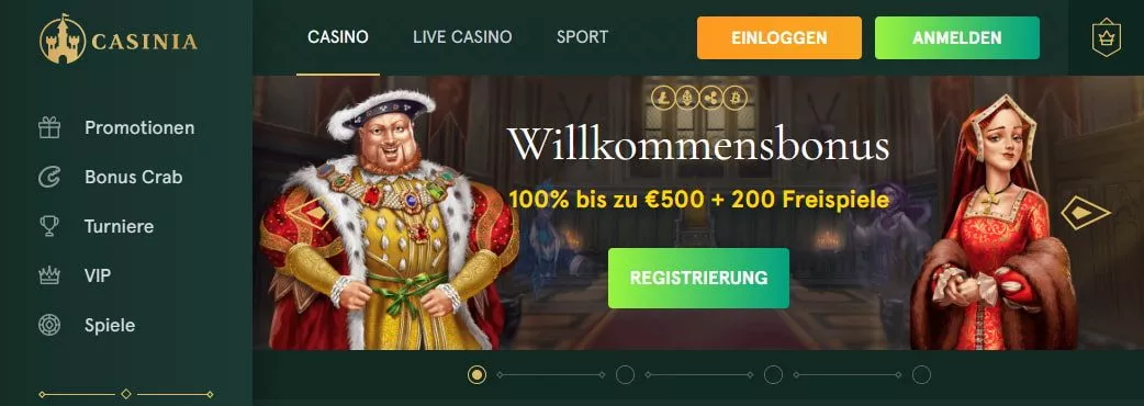 Casinia Bonus für Neukunden bis 500 Euro und 200 Freispiele