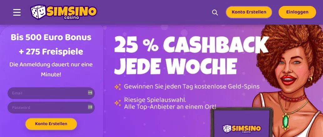 Simsino Casino Bonus und Cashback 