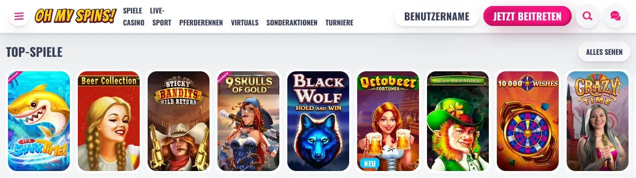 OhMySpins Casino Spiele