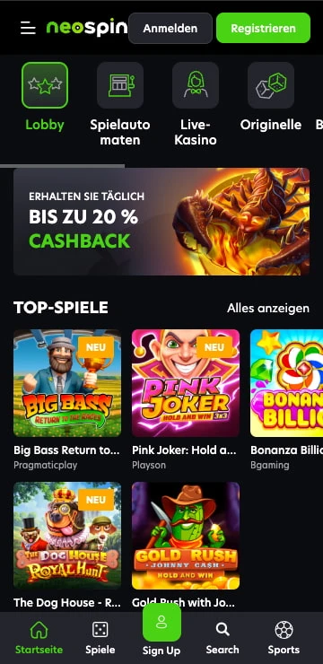 neospin spieleauswahl