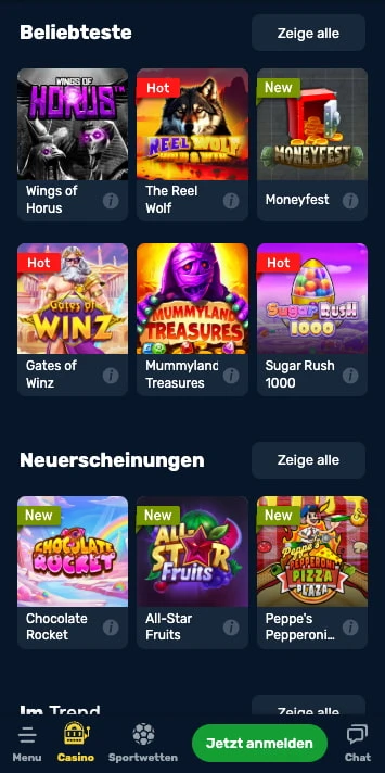 winz.io casino spieleangebot