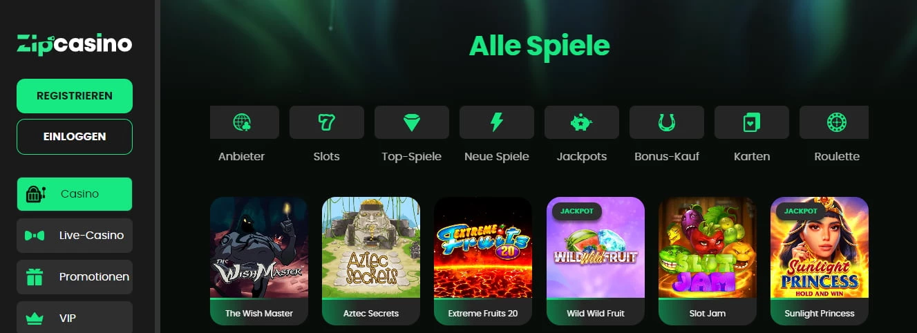 Zipcasino Spiele