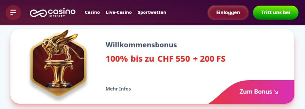 spolehlivý Casino Infinity bonus za dorovnání vkladu propagační banner