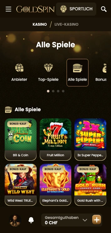 goldspin casino spieleauswahl