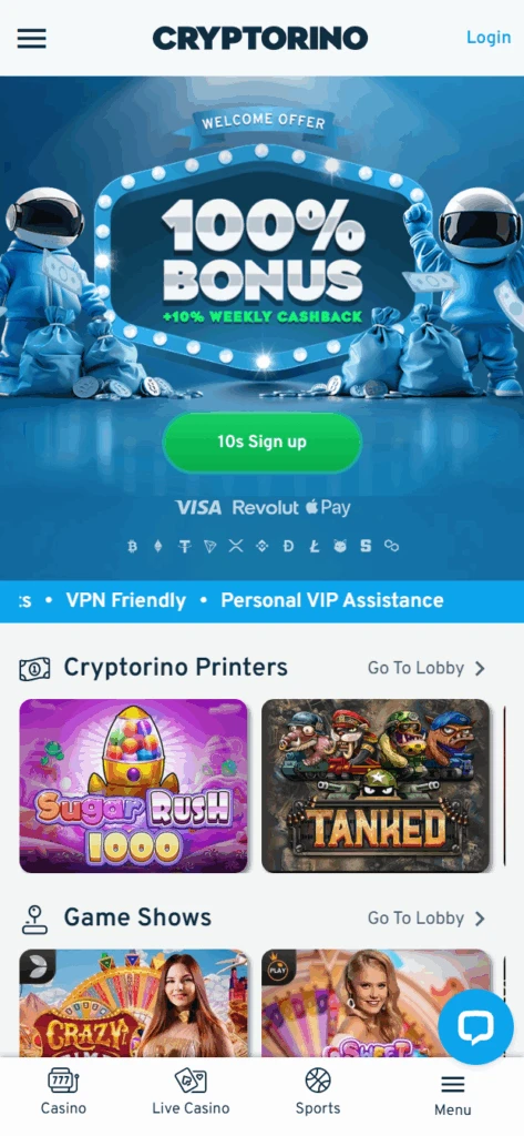 Cryptorino Casino Bonus
