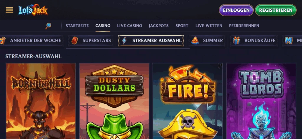 LolaJack Streamer-Auswahl Slots